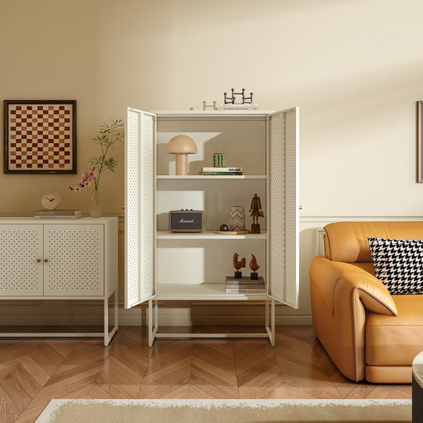 Highboard Viitasaari 150x80x40 cm stål krämvit [en.casa]