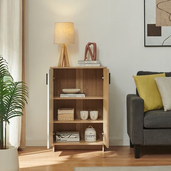 Sidobord Kenta 90x60x35 cm Sonoma-eklook/Vit [en.casa]