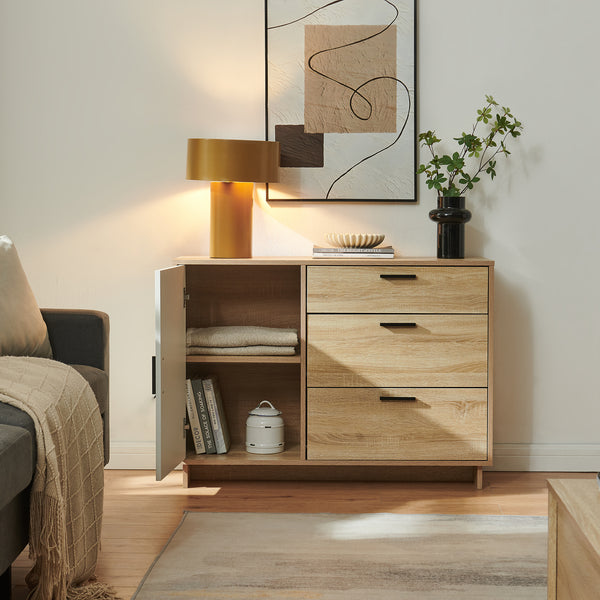 Sideboard Kenta 100x35x72 cm Sonoma-ekoptik/Vit [en.casa]
