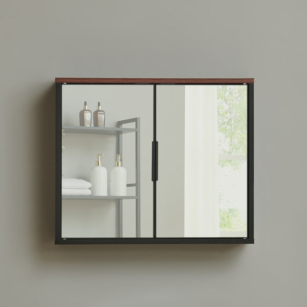 Spegelsskåp Trond 50x60x15 cm Svart/Valnötsutseende [en.casa]