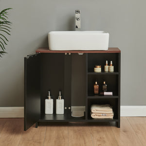 Tvättställsskåp Trond 60x66x30 cm Svart/Valnötsoptik [en.casa]