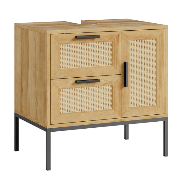 Tvättställsskåp Marhasa 60x60x40 cm Eklook/Svart [en.casa]