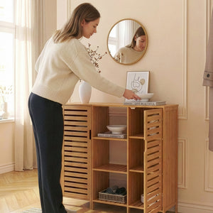 Sidobord Hakseri 2-del. 87x99x33 cm Bambus Natur [en.casa]