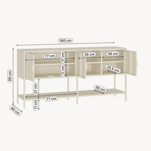 Sideboard Kliri stål 160x40x80 cm krämvit [en.casa]