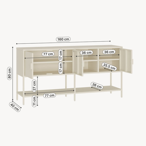 Sideboard Kliri stål 160x40x80 cm krämvit [en.casa]