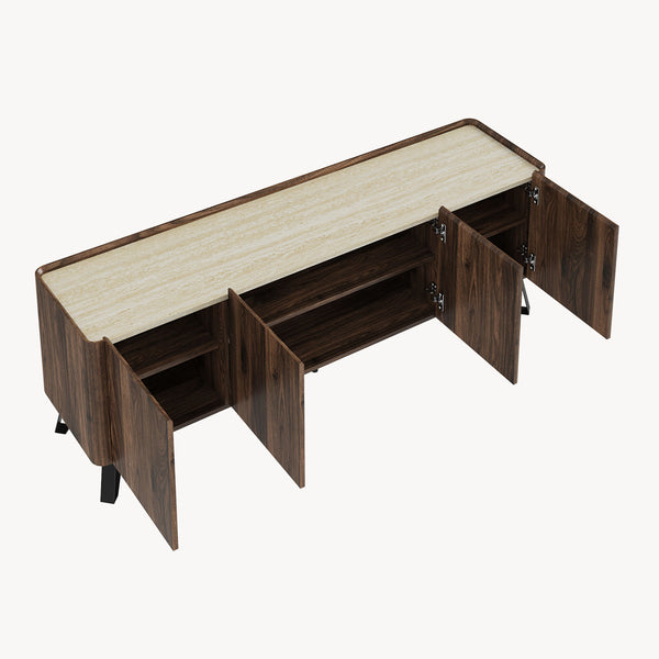 TV-bänk Trorlon 160x40x55 cm Valnötslook/Travertin [en.casa]