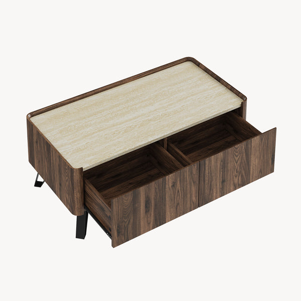 Soffbord Trorlon 100x50x40 cm Valnötslook/Travertin [en.casa]