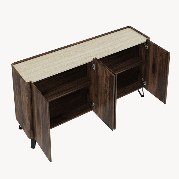 Sideboard Trorlon 160x40x83 cm valnötoptik/travertin [en.casa]