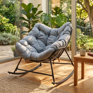Korg-gungstol Villeneuve 85x90x91 cm Svart/Grå [en.casa]