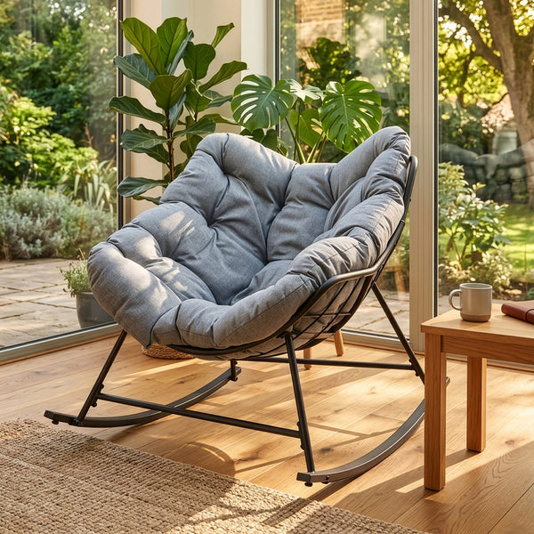 Korg-gungstol Villeneuve 85x90x91 cm Svart/Grå [en.casa]