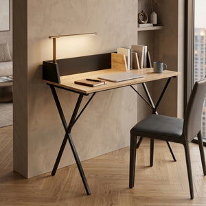 Skrivbord Kappespoo 84x80x50 cm Svart/Eklook [en.casa]
