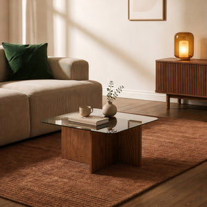 Soffbord Benexjö med glasskiva 70x70x36 cm valnötslook/grå [en.casa]