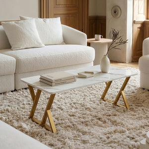 Soffbord Nolu 120x60x46 cm Guld färg/Marmorutseende, vitt [en.casa]