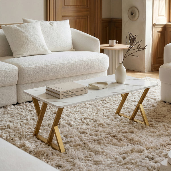 Soffbord Nolu 120x60x46 cm Guld färg/Marmorutseende, vitt [en.casa]