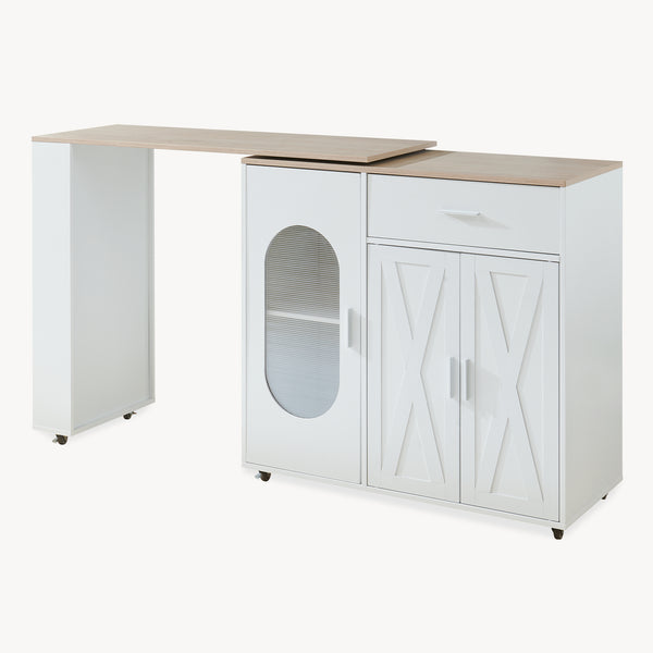 Rullbar köksö med roterbar arbetsyta Kudebola 115x40x94 cm eklook/vit [en.casa]
