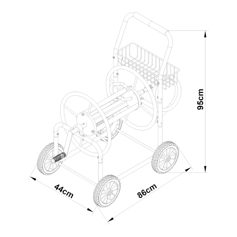 Måttskiss [pro.tec]® Slangvagn/Slanghållare-70m-83cmx48cmx92cm 