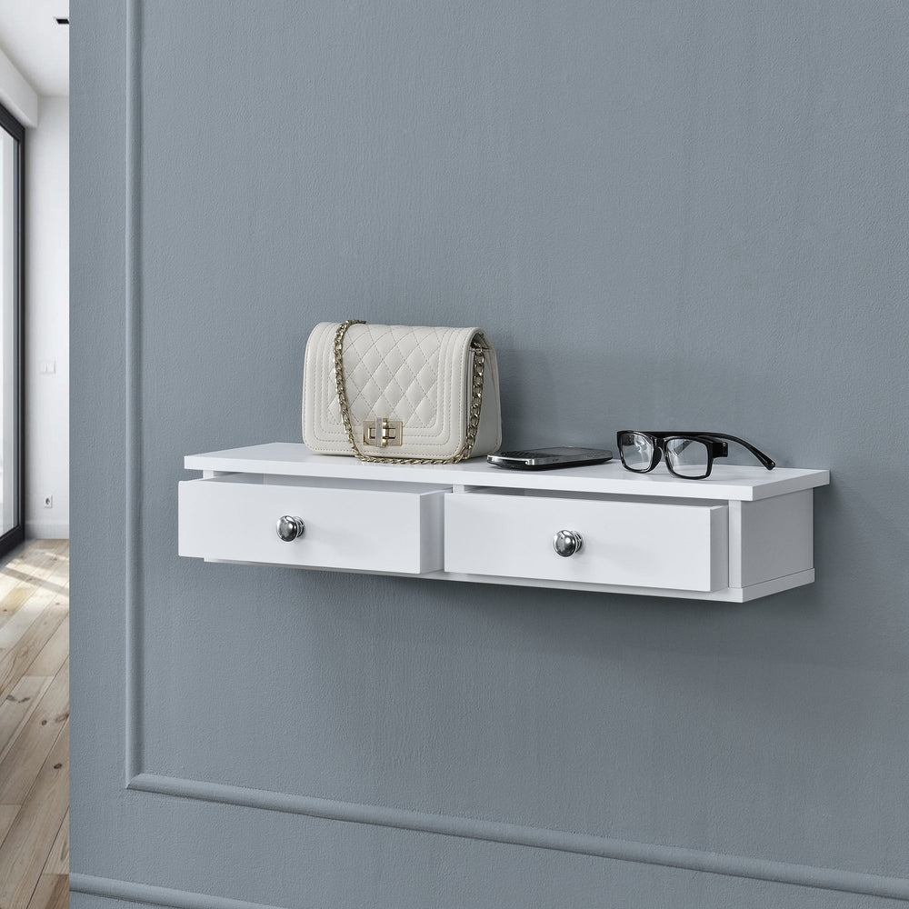 Vägghylla Geeste 60x15x10 cm med 2 lådor Vit [en.casa] - premiumXL