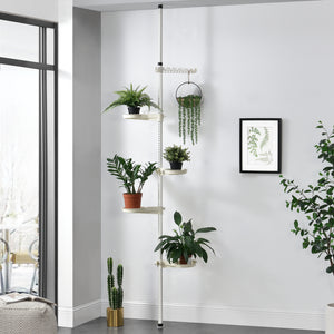 Teleskopisk växtställ 110-305 cm metall vit [en.casa]