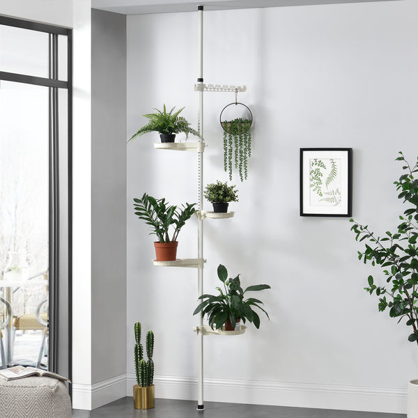 Teleskopisk växtställ 110-305 cm metall vit [en.casa]