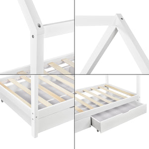 Juniorsäng med förvaring 2 lådor 206x98x150cm furu matt vit [en.casa]