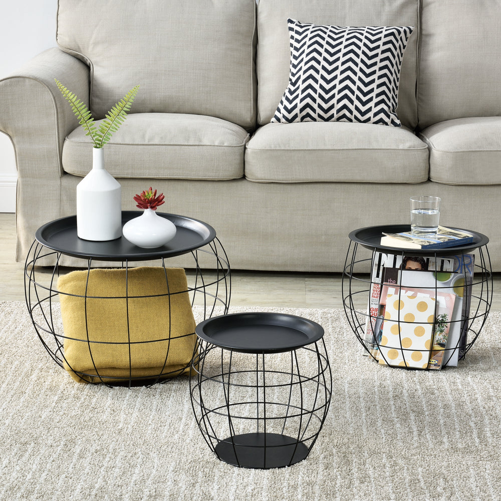 Soffbord Neman 3-delars set metallkorg svart en.casa - premiumXL