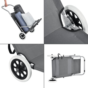 Solsäng med tak och hjul set om 2 mörkgrå 4 lägen [casa.pro]