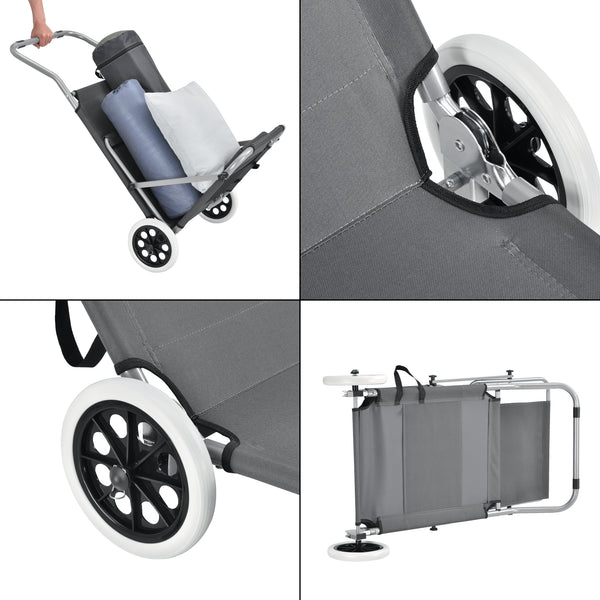 Solsäng med tak och hjul set om 2 mörkgrå 4 lägen [casa.pro]