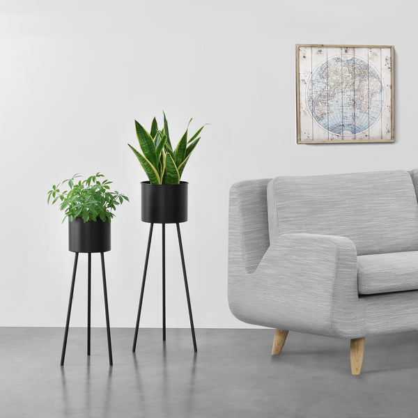 Växtställ Dalhem set om 2 med krukor metall svart [en.casa]