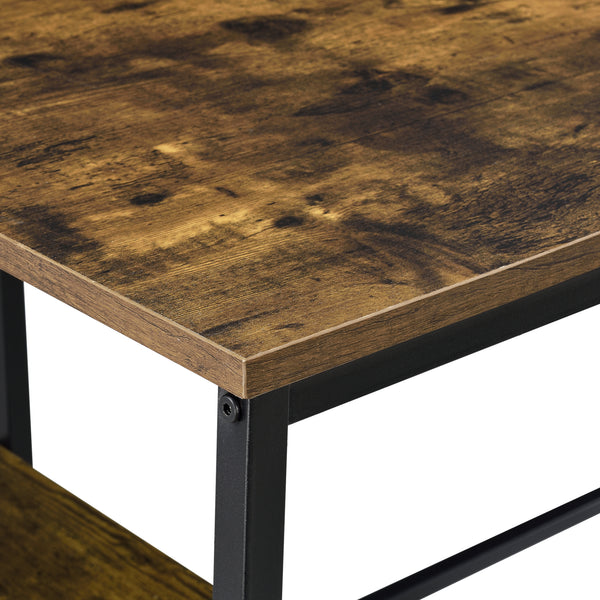 Skrivbord Vilhelmina med hylla 76,5x120x60cm stål spånskiva svart mörkt trämönster [en.casa]