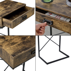 Sängbord Marstrand sidobord 67x45x35cm stål svart mörkt trämönster [en.casa]