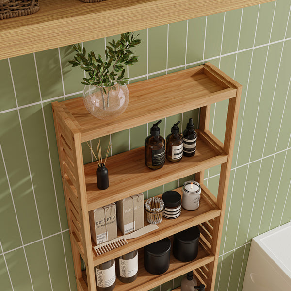 Badrumshylla Forssa 165x42x28 cm bambu [en.casa]