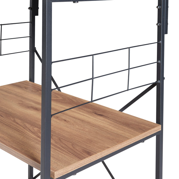 Stående hylla Billund med 4 hyllplan 133 x 60 x 42 cm svart/valnötsutseende [en.casa]