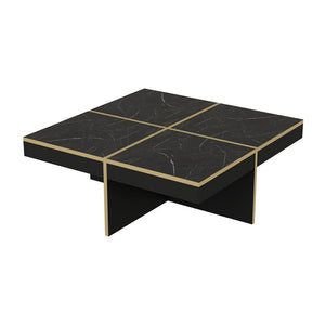Soffbord Fjerritslev 35x90x90 cm marmorlook svart [en.casa]