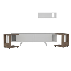 TV-bord med hylla och 2 sidobord Glostrup eklook / vit [en.casa]