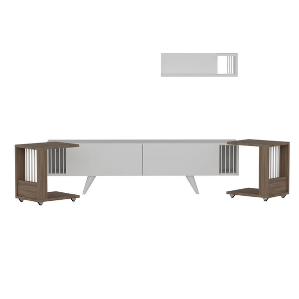 TV-bord med hylla och 2 sidobord Glostrup eklook / vit [en.casa]