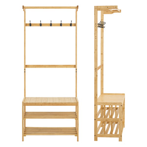 Klädhängare med bänk Tornio klädstativ 168x70x35 cm bambu [en.casa]