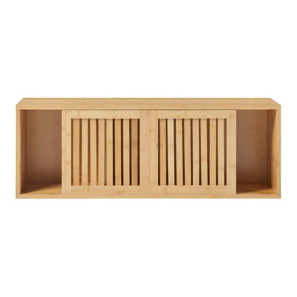 Grums vägghylla med två skjutdörrar 925x20x33cm bambu [en.casa]