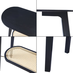 Konsolbord Taivalkoski 100x35x80 cm Svart/Rattanutseende [en.casa]