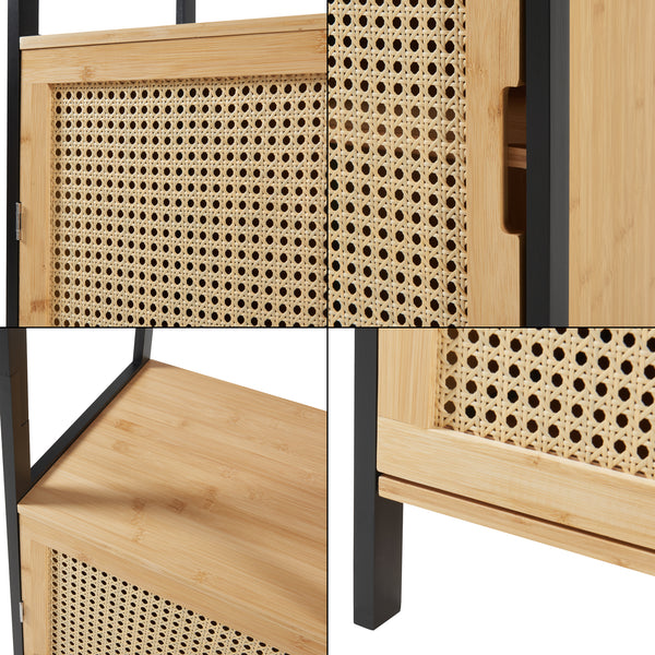 Högskåp Tervola 172x40x35cm Bambus Svart [en.casa]