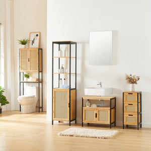Tvättställsskåp Tervola 60x60x35 cm Svart/Bambu [en.casa]