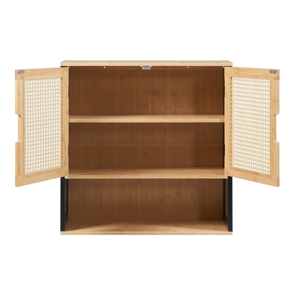Badhängskåp Tervola 60x60x20 cm Svart/Bambu [en.casa]