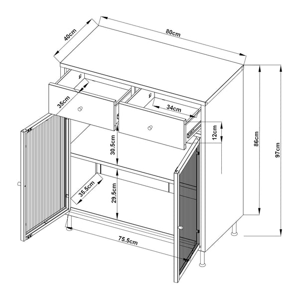 Vitrinskåp Lindau 97x80x40 cm stål creme [en.casa]