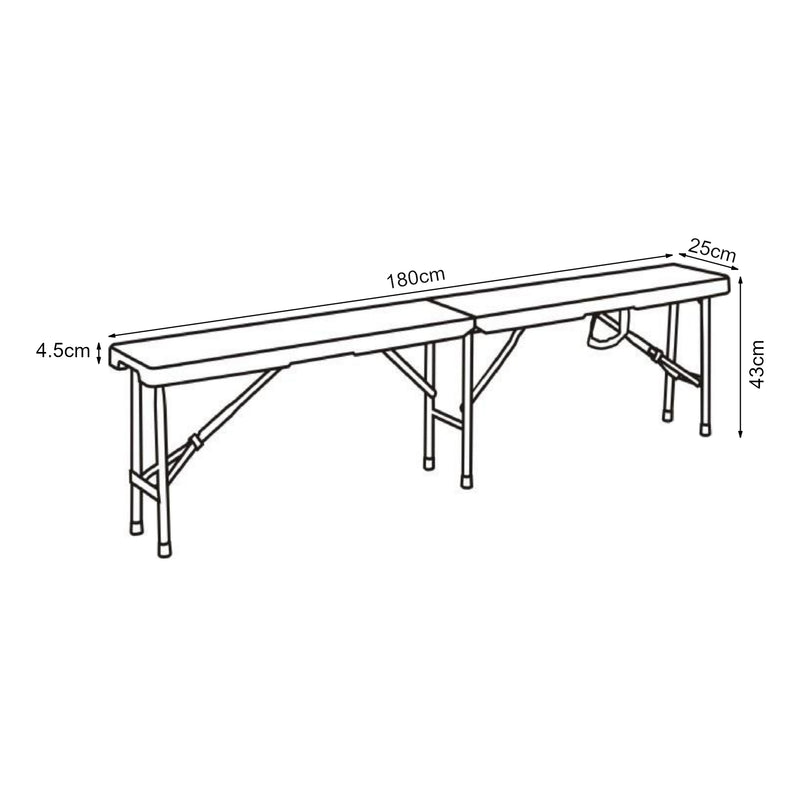 Måttskiss Hopfällbar bänk Ljusnarsberg 180x25x43 cm vit [en.casa]