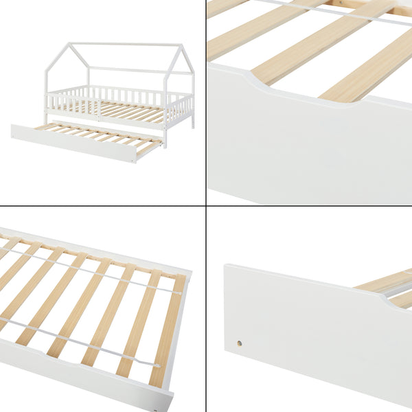 Utdragssäng Ydre 197x94x22 cm Vit [en.casa]