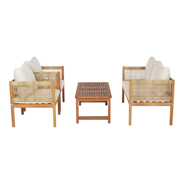 Trädgårdsset Cannole av bord, soffa och 2 stolar akacia beige [casa.pro]