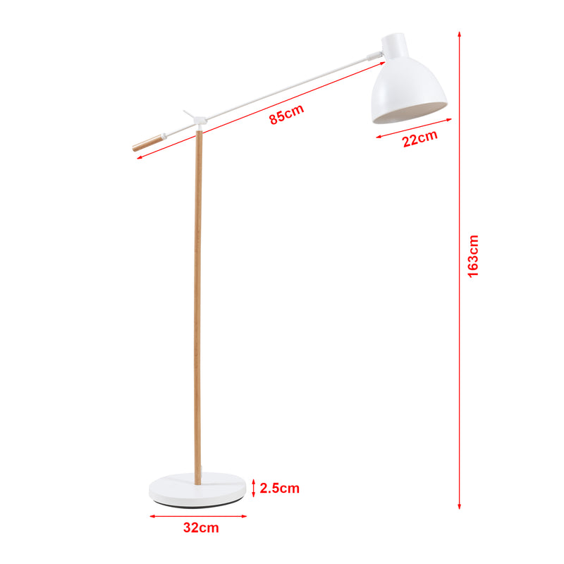 Måttskiss Golvlampa Banchory Metall 163 cm Träutseende/Vit [lux.pro]