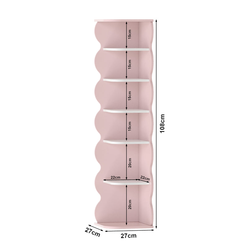 Måttskiss Barnhörnhylla Vestnes 108x27x27 cm Cotton Candy/Vit [en.casa]