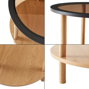 Sidobord Latama med glasskiva Ø51x45 cm Natur/Svart/Bronsglas [en.casa]
