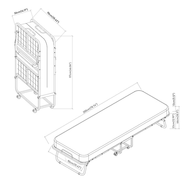 Metallfällsäng Borjavle med madrass 200x90cm Svart [en.casa]