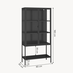 Vitrinskåp Borshavisa stål 2-dörrar 160x80x35 cm svart [en.casa]